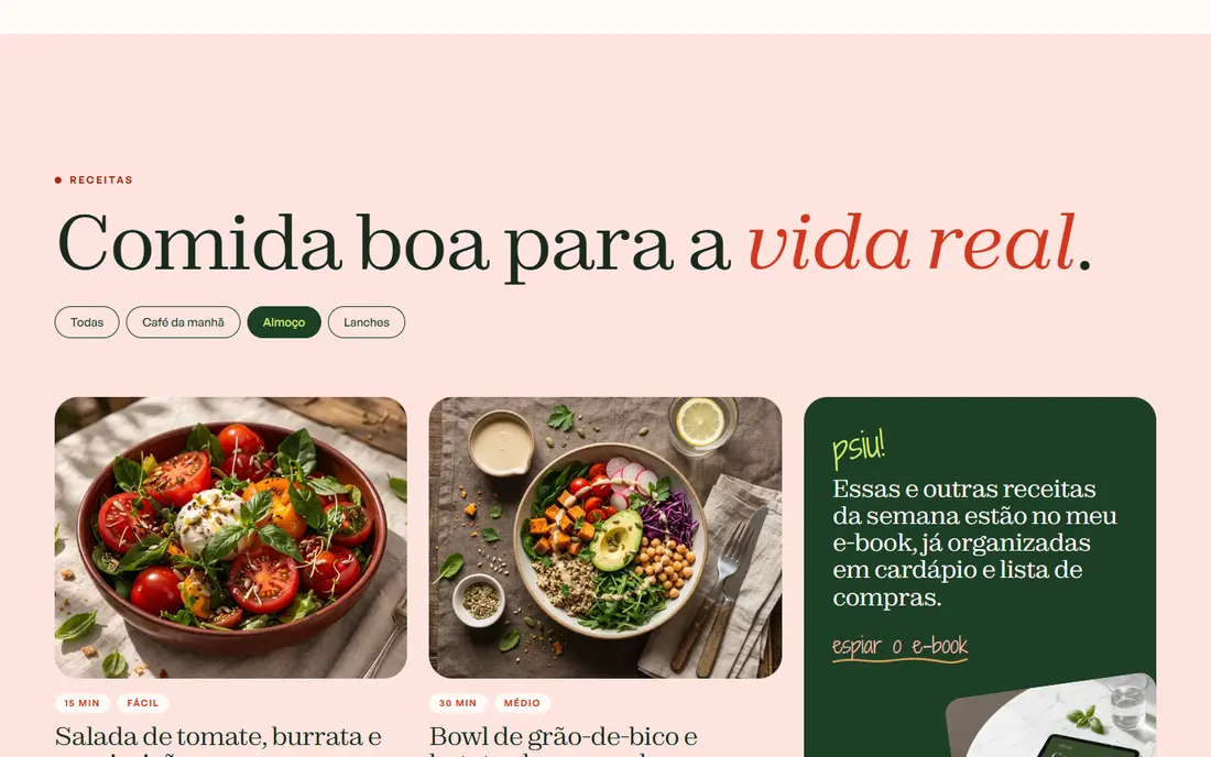 Receitas: Filtrar pelo momento do dia